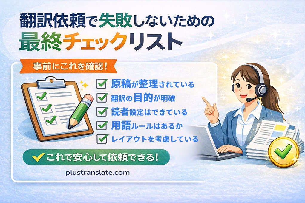 翻訳依頼の失敗を防ぐためのチェックリストと確認ポイントを図解したOG画像（後編）